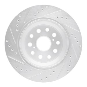 Lexus LS460 Brake Rotor (1) - Rear Right - R1 Concepts - Drilled & Slotted - Silver - `07-`17